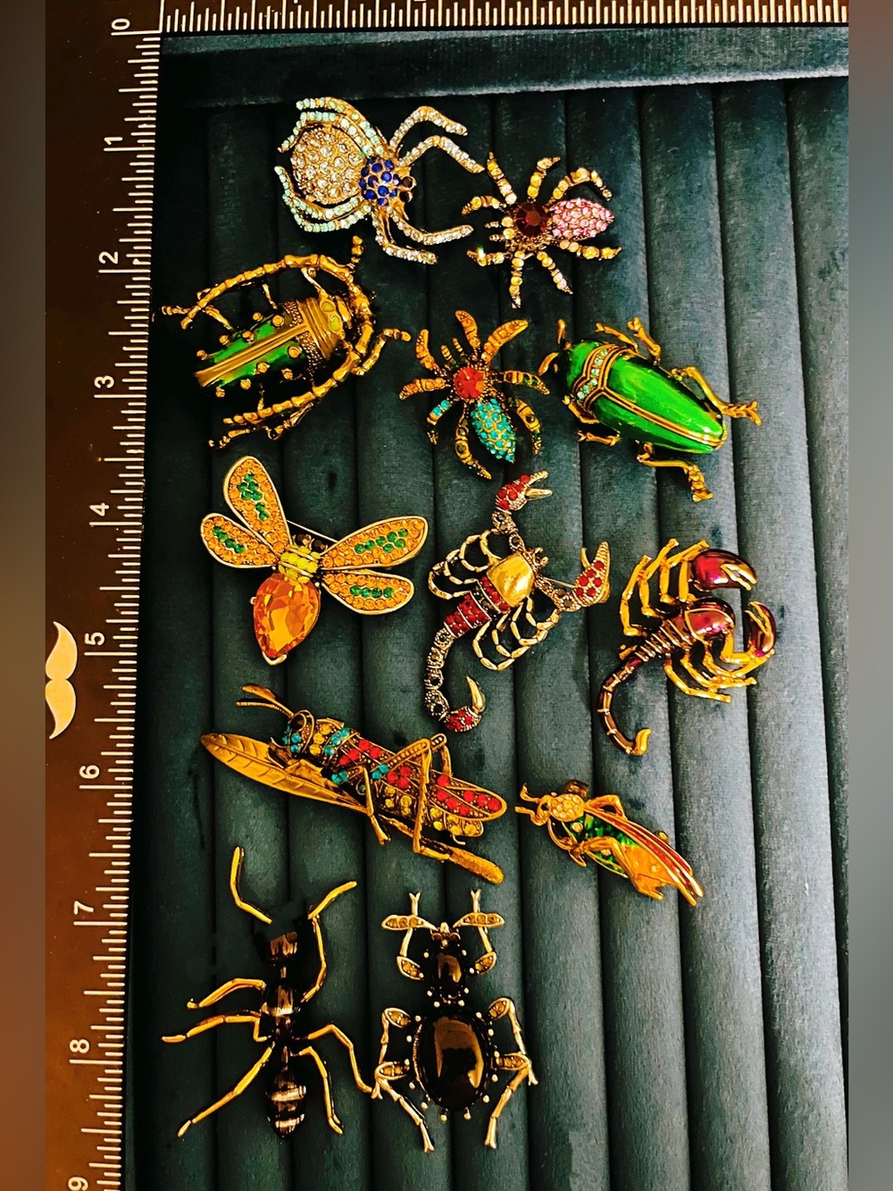 Lot of 12 Insect Bug Brooches Spider Scorpion Beetle Ant Rhinestone Enamel